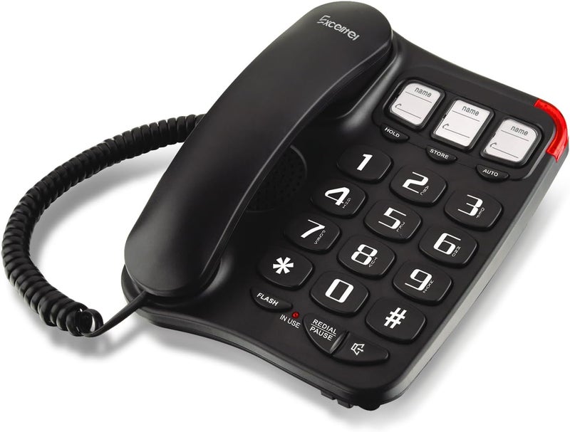 Excelltel Landline Phones for Seniors, Corded Big Button Phone with Photo Speed Dial, Volume Control, Speakerphone, Flash Alert, Easy-to-Use Desk Telephone for Elderly and Home Use (EX-LD-230-BL) - Image 1